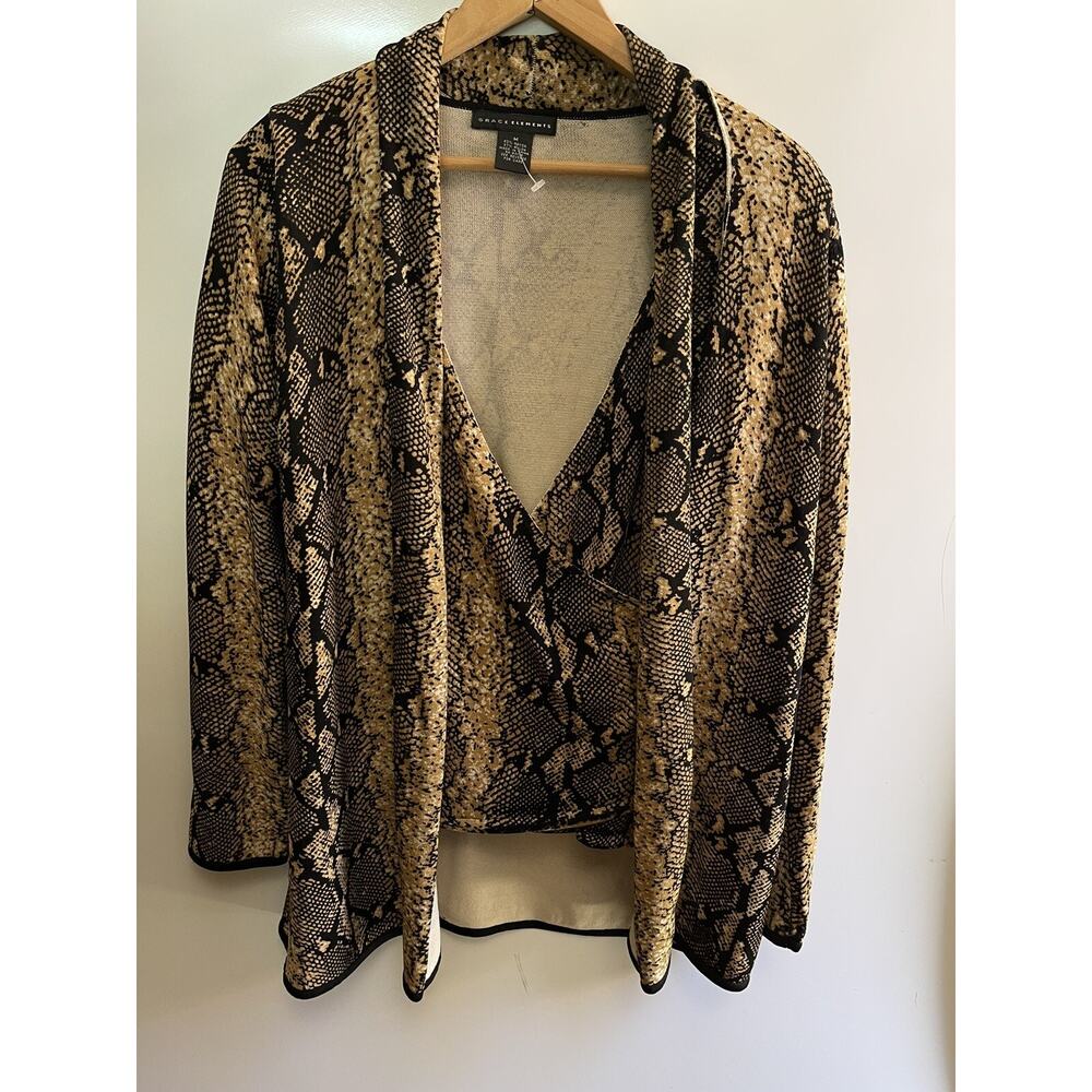 Grace Elements Front Cross Blouse With Cardigan Snake Print Size M